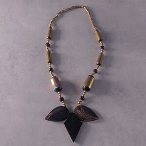 ✨ Vintage 1980s Black & Gold Stone and Metal Beaded Necklace